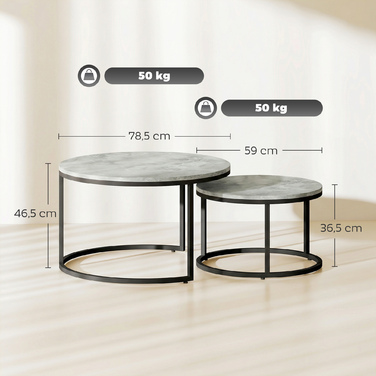 Сучасний комплект з двох журнальних столиків, столики-табуретки зі сталевим каркасом для вітальні, спальні, офісу, сірого кольору