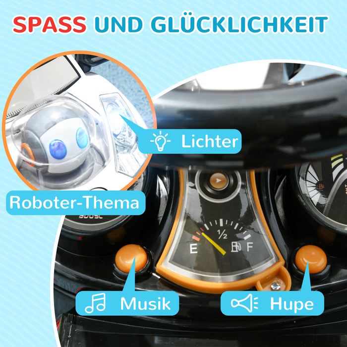 Дитяче катання 2-в-1, знімний капюшон, світлові ефекти, музика, гудок, виготовлено з пластику та металу, розміри 96 x 39 x 90 см, білий/чорний