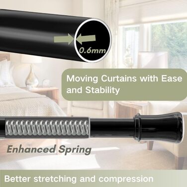 Телескопічний карниз для штор без свердління та гвинтів, розсувна штанга для ванної кімнати, гардероба та DIY-проєктів, 190-410 см, діаметр 32 мм, чорний