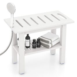 Крісло для ванної кімнати RELAX4LIFE з ручками та полицею, біле, до 150 кг - лавочка для душу з гумовими ніжками