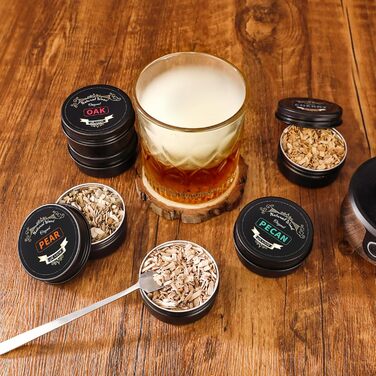 Набір для копчення коктейлів з факелом: 6 смаків дерев'яної стружки, для віскі та вишуканих напоїв. Подарунок для чоловіків, батька, на День народження, День батька, День Святого Валентина