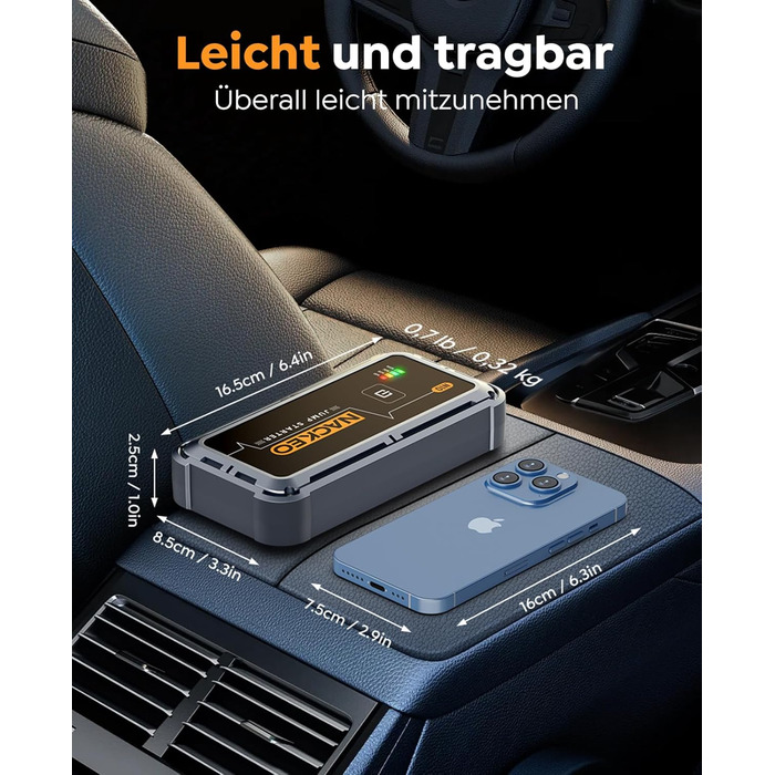 Powerbank для авто 12V Starthilfe 5000A: Зарядний пристрій для автомобіля, SUV, мотоцикла, газонокосарки з LED-ліхтарем