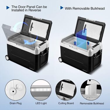 Кühlbox AAOBOSI Kompressor 45L з WiFi-керуванням, -20°C, 12/24/240V для авто, вантажівки, човна, кемпінгу