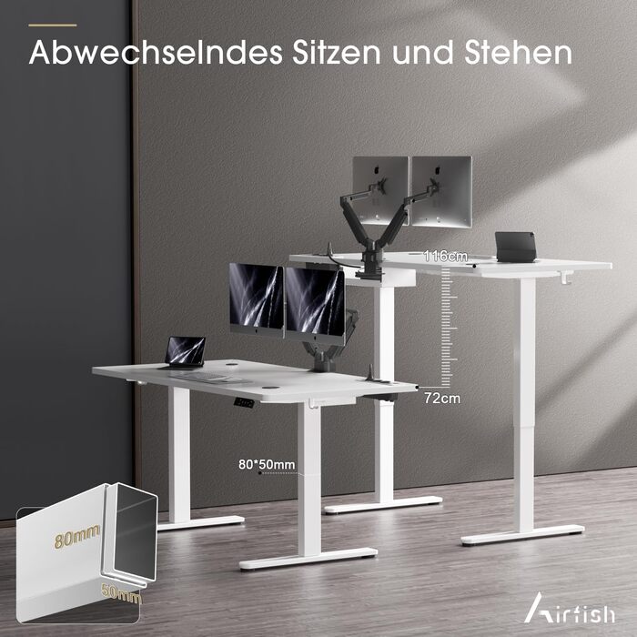 Електричний стіл Airfish з регулюванням висоти (140x70 см) з бездроговою зарядкою, пам'яттю на 3 положення та функцією нагадування про відпочинок, білий.