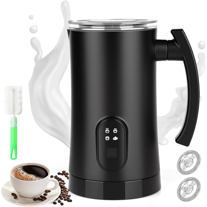 Електричний пінощікач для молока 400W, 350мл, нержавіюча сталь, 4 режими, для капучино, лате, макіато, гарячого шоколаду, для дому, офісу, як подарунок