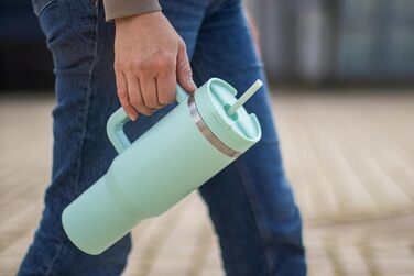 Термокружка Milu 1200 мл з трубочкою та ручкою – термокружка для подарунку жінкам та чоловікам | Подарунок на День батька, День матері, для дідуся та бабусі | Колір: Mellow Mint