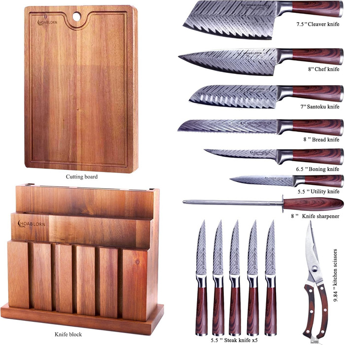Набір кухонних ножів Chefhoablorn 15-TLG: професійний набір з нержавіючої сталі, 20 предметів. Ідеальний подарунок на новосілля або весілля.