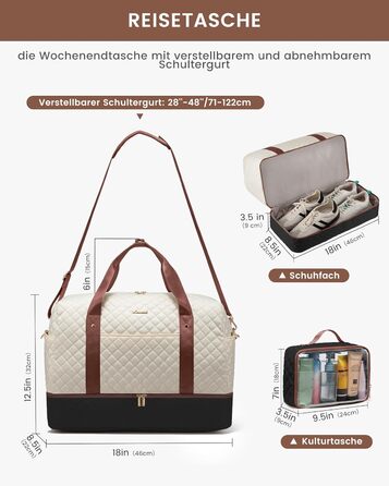 Спортивна сумка LOVEVOOK для жінок з відділенням для ноутбука, 40л, Gym Bag, Travel Duffle, для подорожей, фітнесу, клініки, лікарні (чорний+бежевий+коричневий, з відділенням для взуття)