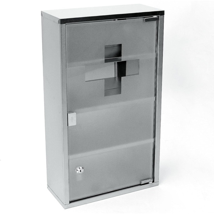 Шафа для ліків з ключем, 60x30x12 см, 4 відділення, металева, з дверцятами зі скла, включаючи 2 ключі (біла)