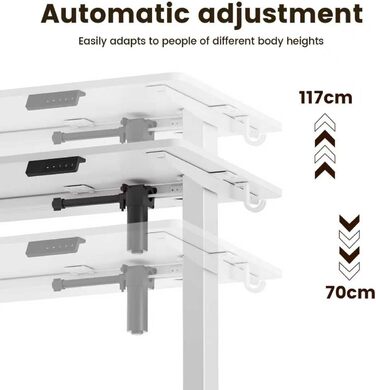 Електричний стіл з регулюванням висоти 60x110 см, з пам'яттю та захистом від зіткнень, для офісу, дому та геймінгу (білий)