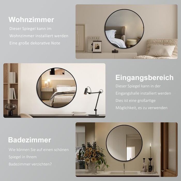 Дзеркало Spiegel для ванної кімнати 40x60 см, чорне, прямокутне, настінне, з металевим каркасом