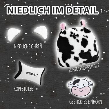 Ігровий крісло з милою формою та подушкою Каваї, ергономічний комп'ютерний ігровий стілець для дівчат з підтримкою попереку та підставкою для ніг, зручне відкидне крісло для підлітків (чорно-білий)