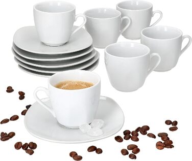 Чашки для еспресо MamboCat Lotta 6P. I білий порцеляновий набір I 6 шт. 80мл чашок та блюдець I шикарний посуд для дому, ресторану, готелю