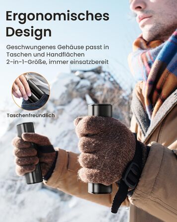 Електричний грівець для рук Gaiatop 8000mAh з LED-ліхтариком (2 шт.), магнітний, 3 швидкості нагріву, для жінок, сім'ї, активного відпочинку, чорний