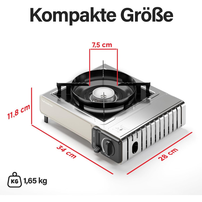 Газовий наметний газовий нагрівач Gaskocher з 1 пальником, Piezo-запалюванням та грилем BBQ 38 см, 2.2 кВт