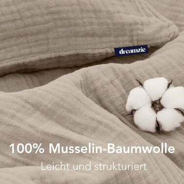 Набір постільної білизни Dreamzie з мусліну 135x200 см, 100% бавовна (4 шт.) – 2 наволочки 80x80 см, 2 наволочки 80x80 см, закривається на блискавку, сертифікат Oeko-Tex, колір: тауп