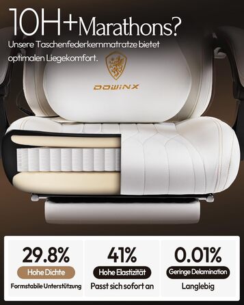 Ігровий крісло Dowinx з масажем, ергономічний дизайн, підтримка попереку та шиї, до 135 кг, шкіряне, чорний