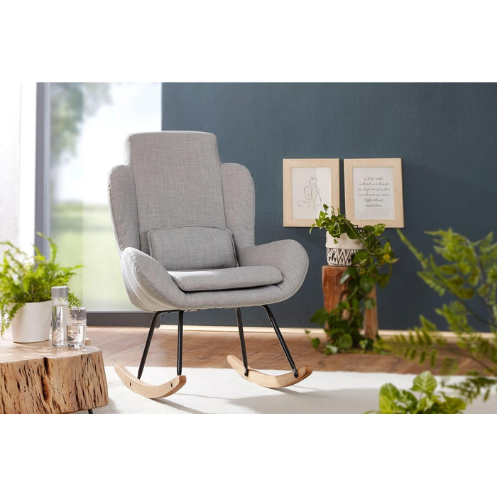 Крісло-гойдалка FineBuy Capri з тканини та дерева, сірого кольору, 75 x 110 x 88,5 см