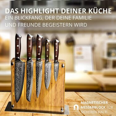 Набір кухонних ножів Stallion Damast з ручкою Ironwood - Японський дамаський сталь VG10, V-подібний край 10 градусів