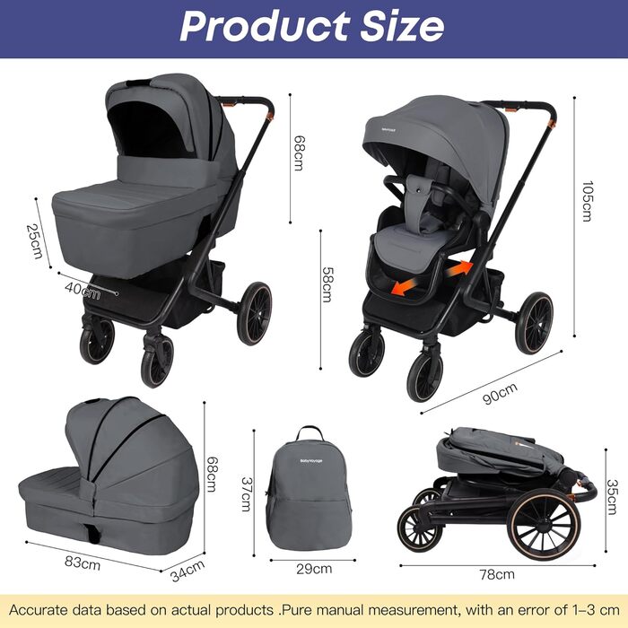 Дитяча коляска 2-в-1 BabyVoyage з люлькою та прогулянковим блоком, поворотні колеса 360°, амортизація, регульована ручка, складна, комплект, колір зелений (темно-сірий)