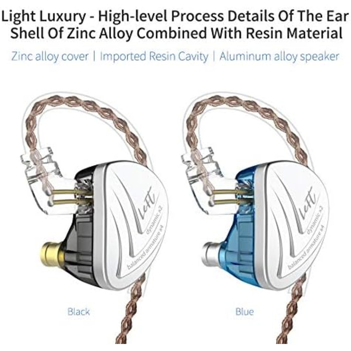 Навушники Yinyoo KZ AS16 IEMS 8, HiFi у вухах, 8 БА на бік, кабель 0,75 мм, з мікрофоном - чорний