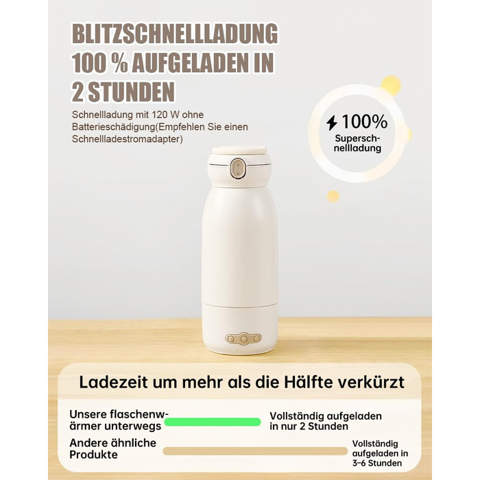 Портативний підігрівач для пляшечок Baby, 500 мл, для материнського молока та води, підігріває, підтримує тепло та стерилізує, швидкий нагрів за 3 хвилини, акумулятор 10400 mAh для тривалої роботи
