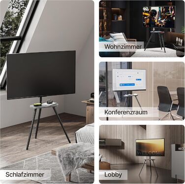 Підставка для телевізора 43-65 дюймів (LCD, LED, OLED) до 35 кг, регульована по висоті та поворотна, дерев'яна, з підносом, VESA 400x400 мм, чорний кований метал