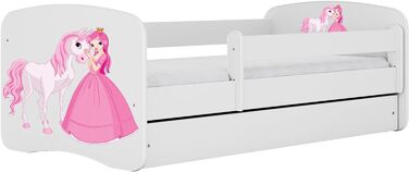 Дитяче ліжко Bjird Молодіжне ліжко 70x140 80x160 80x180 біле з шухлядою для матраца із захистом від падіння та рейковою основою Дитячі ліжка для дівчаток та хлопчиків - Принцеса та Кінь 160 см