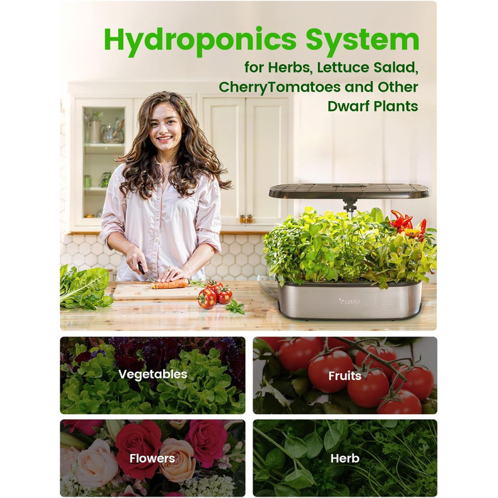 LETPOT LPH-SE: Система гідропоніки WiFi для вирощування трав, 12 капсул, внутрішній сад з LED-підсвічуванням 24W, 5.5L резервуар, автоматичний таймер