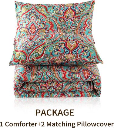 Ковдра Qucover 3PCS Paisley Boho з наволочками, 4 сезони, 225x230см