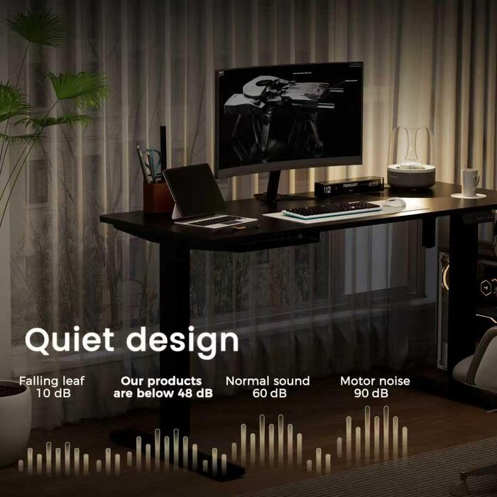 Регульований стіл 60x110 см, електричний з пам'яттю та захистом від зіткнень, висота 70–117 см, для офісу, дому та геймінгу (білий). Також доступний розмір 140x60 см (чорний)