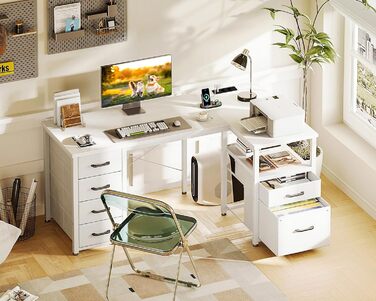 Комп'ютерний стіл Coleshome L-подібної форми з ящиками для документів, USB-роз'ємом та розеткою, для дому та офісу (білий, 140x70 см)