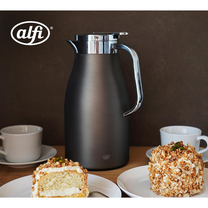 Термос Alfi SKYLINE 650ml Cool Grey Mat з нержавіючої сталі з скляним вкладишем, з кришкою-поворотом та зручною кнопкою, ергономічна ручка, для кави, 650 мл