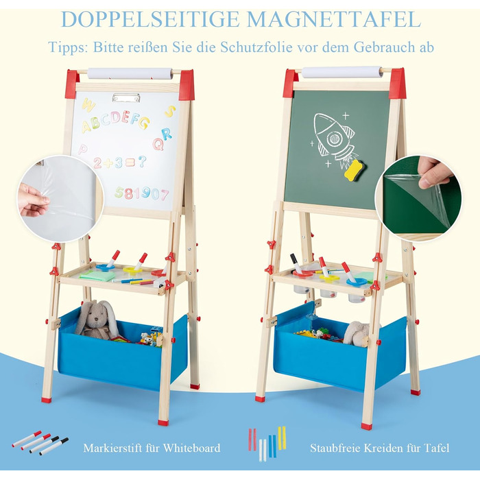 Дитяча мольберт GOPLUS 3-в-1: дошка-магніт, дошка для малювання, тримач для паперу та аксесуари, регульована висота, 3-8 років