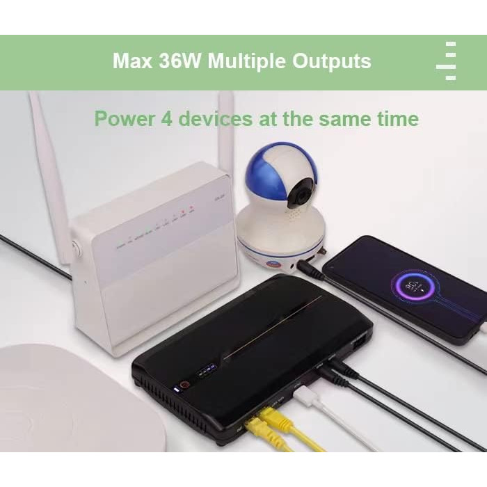 USV Mini 10400mAh з батареєю, Power Bank з Multi-виходами 5V/9V/12V/24V/48V, Gigabit POE, швидка зарядка 3.0 для роутера, модема, камери, сигнализації, телефону