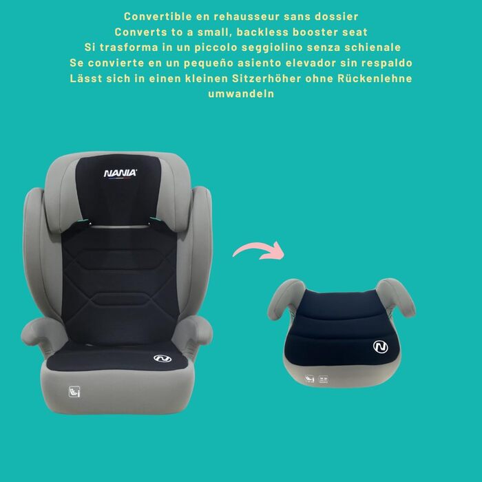 Автокрісло Nania Belem 2 в 1 I-SIZE, 15-36 кг, Група 2/3, 100-150 см, регульована спинка та підголівник, з бічними захистом