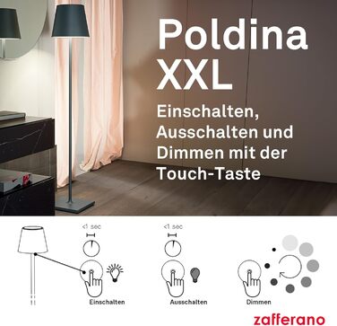 Zafferano Poldina XXL: Бездротова LED-стійка лампа з регулюванням висоти, диммер, 69-150 см, для дому та саду (темно-сірий)