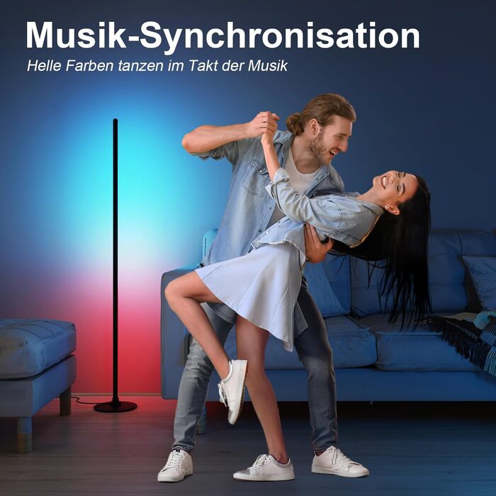 Світлодіодна підлогова лампа RGBICW з пультом та додатком, димування, Alexa/Google, синхронізація з музикою, 16 млн кольорів, 68 режимів, стильна лампа для спальні 51 дюйм