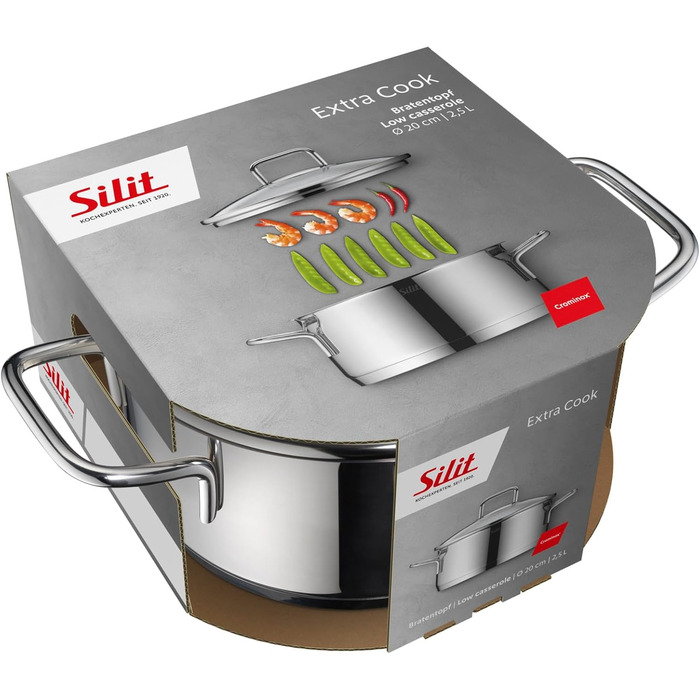 Набір кухонного посуду Silit Extra Cook: каструлі 16/20/24 см з кришкою, ковшик 16 см, мірна шкала, широке вільно, придатний для миття в посудомийній машині, з нержавіючої сталі Crominox (казанок 24 см)