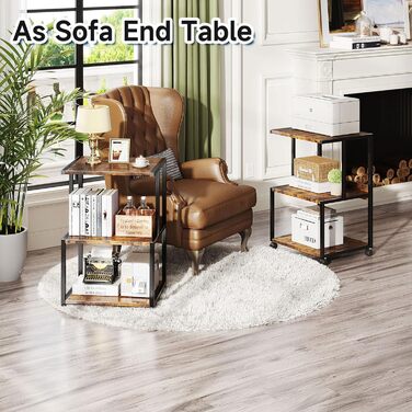 CAIYUN Стіл для принтера, стійка для принтера з фіксуючими колесами, візок для принтера на коліщатках з 3 рівнями, дерев'яно-металева конструкція, міцний і простий у збиранні, 30 x 44 x 65 см, (Коричневий)