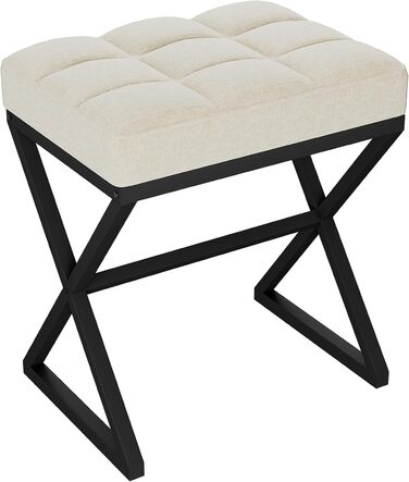 Пуф для макіяжу YMYNY, пуф-табуретка з льону, пуф для туалетного столика з металевими ніжками X-подібної форми, 40x30x46 см, бежевий (HBD033G)