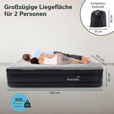 Надувна повітряна матрац Skandika Sveja Flex | Самостійно надувний матрац для кемпінгу, 204x151x43 см, 300 кг, з насосом, у комплекті сумка