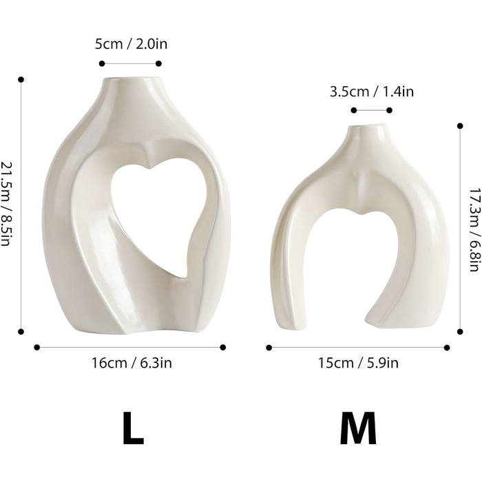 Дизайнерський набір керамічних ваз з 2 бежевих, отвір у формі серця, форма скандинавського кільця, сучасний домашній декор для пампасної трави