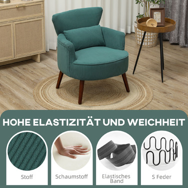 Сучасне крісло з підлокітниками, акцентне м'яке крісло з підтримкою попереку, ніжки з каучукового дерева, темно-зелений