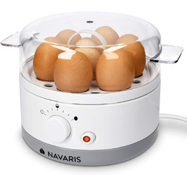 Яйцеварка Navaris на 1-7 яєць - в т.ч. мірна чашка для води з яєчним пуншем - регульована жорсткість - 350 Вт - 22x17,5x14,5 см - Яєчна плита біла