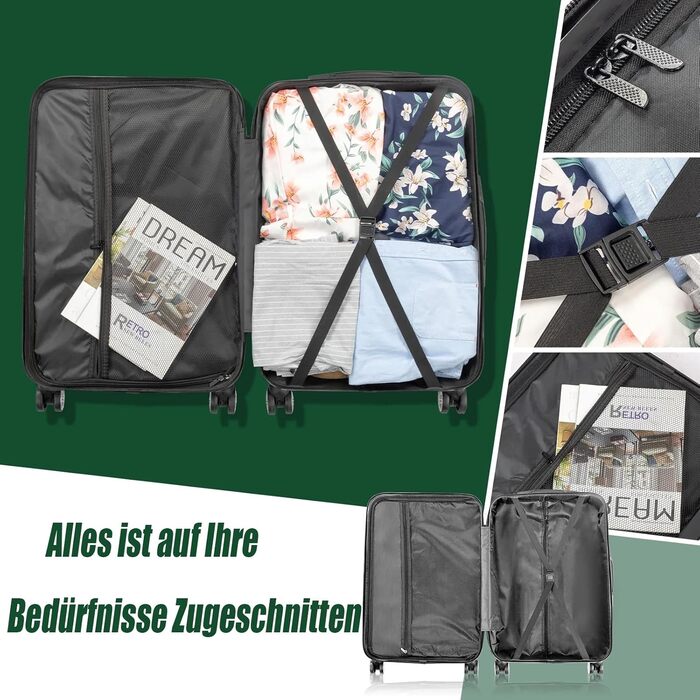 Набір валіз LALAHO 4 шт. з косметичками, з ABS пластику, золотий колір, для подорожей, ручна поклажа