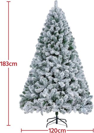 Штучна ялинка Yaheetech зі снігом 183 см (діаметр 120 см), 820 гілок, з металевим підставкою, швидкий монтаж, складана конструкція для Нового року