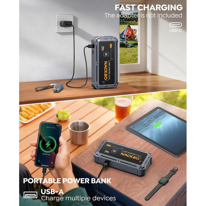 Powerbank для запуску двигуна 7000A - запуск авто, SUV, мотоцикла, вантажівки. 12V, LED ліхтарик, кабель для підключення