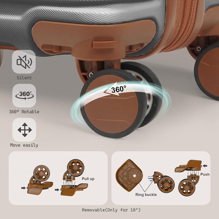 Набір валіз для подорожей Joyway 7 предметів, жорстка оболонка, з косметичкою, 4 колесами та TSA-замком, білий (Сірий/Коричневий)