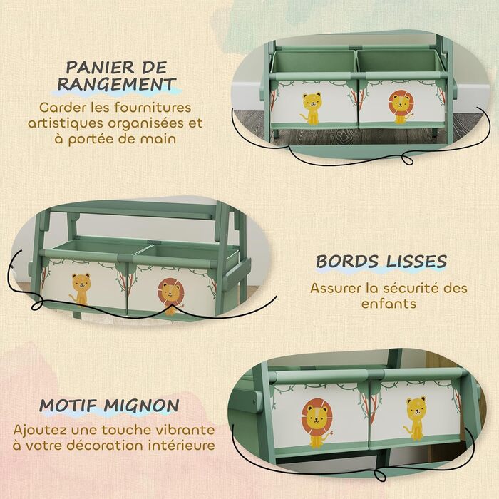 Дитяча мольберт AIYAPLAY 3-в-1: двосторонній, чорно-білий, з рулоном паперу та 2 кошиками для зберігання, для дітей 3-8 років, зелений